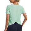 imageMAGCOMSEN Womens Workout Tops Short Sleeve Athletic Shirts Crop Split Back Tops Gym Running Quick Dry Loose FitLight Gray Green