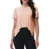 imageMAGCOMSEN Workout Top for Women Short Sleeve Athletic Yoga Crop Shirts Flowy Side Slit Loose Fit Tee Gym YogaApricot