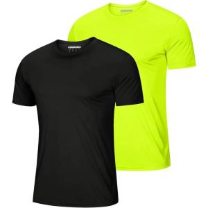 imageMAGCOMSEN 2 Pack Mens Short Sleeve Dry Fit Athletic Shirts UPF 50 Running Gym Workout Tops Moisture Wicking Cooling ShirtsBlackFlgreen