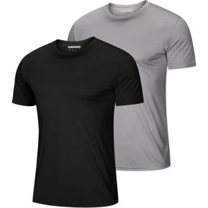 imageMAGCOMSEN 2 Pack Mens Short Sleeve Dry Fit Athletic Shirts UPF 50 Running Gym Workout Tops Moisture Wicking Cooling ShirtsBlackLight Grey