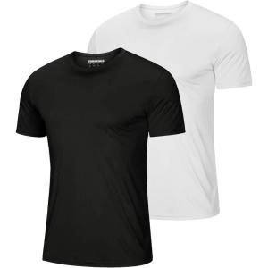 imageMAGCOMSEN 2 Pack Mens Short Sleeve Dry Fit Athletic Shirts UPF 50 Running Gym Workout Tops Moisture Wicking Cooling ShirtsBlackWhite