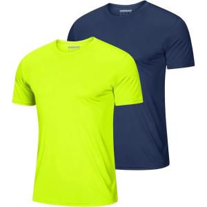 imageMAGCOMSEN 2 Pack Mens Short Sleeve Dry Fit Athletic Shirts UPF 50 Running Gym Workout Tops Moisture Wicking Cooling ShirtsFlgreenNavy