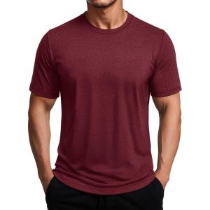 imageMAGCOMSEN Mens Dry Fit Workout Shirts Short Sleeve Tee Shirts Moisture Wicking Athletic Running Performence TshirtsWine