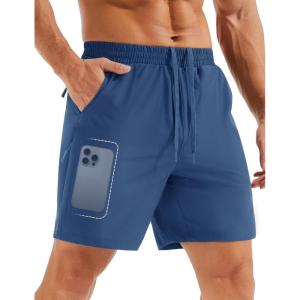 imageMAGCOMSEN Mens Hiking Shorts 7 Inch Quick Dry Lightweight Fishing Workout Athletic Water Resistant Shorts with Zipper PocketsBlue Grey