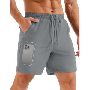 imageMAGCOMSEN Mens Hiking Shorts 7 Inch Quick Dry Lightweight Fishing Workout Athletic Water Resistant Shorts with Zipper PocketsLight Gray