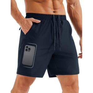 imageMAGCOMSEN Mens Hiking Shorts 7 Inch Quick Dry Lightweight Fishing Workout Athletic Water Resistant Shorts with Zipper PocketsNavy Blue