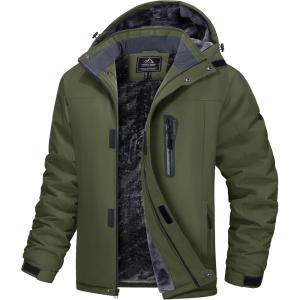 imageMAGCOMSEN Mens Winter Coats Ski Snow Water Resistant Jacket Warm Fleece Parka Raincoats with Hood for Hiking WorkArmy Green