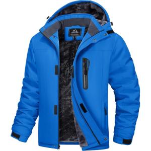 imageMAGCOMSEN Mens Winter Coats Ski Snow Water Resistant Jacket Warm Fleece Parka Raincoats with Hood for Hiking WorkBright Blue