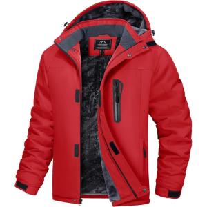 imageMAGCOMSEN Mens Winter Coats Ski Snow Water Resistant Jacket Warm Fleece Parka Raincoats with Hood for Hiking WorkRed