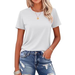 imageMAGCOMSEN Womens Cotton TShirts ShortSleeve Shirts CrewNeck Tops ClassicFit Breathable Casual Summer TeesA1white