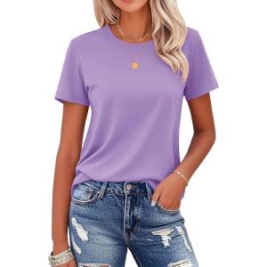 imageMAGCOMSEN Womens Cotton TShirts ShortSleeve Shirts CrewNeck Tops ClassicFit Breathable Casual Summer TeesAlight Purple