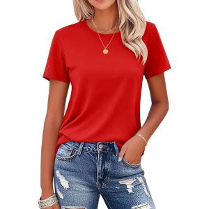 imageMAGCOMSEN Womens Cotton TShirts ShortSleeve Shirts CrewNeck Tops ClassicFit Breathable Casual Summer TeesAtomato Red
