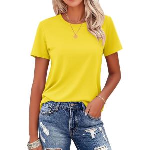 imageMAGCOMSEN Womens Cotton TShirts ShortSleeve Shirts CrewNeck Tops ClassicFit Breathable Casual Summer TeesAyellow