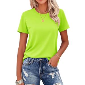 imageMAGCOMSEN Womens Cotton TShirts ShortSleeve Shirts CrewNeck Tops ClassicFit Breathable Casual Summer TeesFluorescent Green