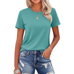 imageMAGCOMSEN Womens Cotton TShirts ShortSleeve Shirts CrewNeck Tops ClassicFit Breathable Casual Summer TeesGrey Green