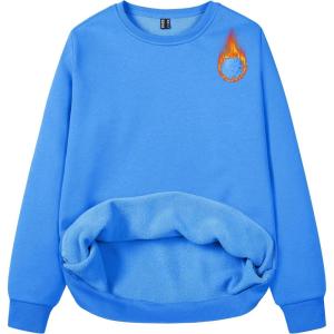 imageMAGCOMSEN Womens Fleece Lined Sweatshirt Crewneck Cotton Pullover Fall Winter Casual Long Sleeve Warm Soft TopsAzure
