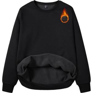 imageMAGCOMSEN Womens Fleece Lined Sweatshirt Crewneck Cotton Pullover Fall Winter Casual Long Sleeve Warm Soft TopsBlack