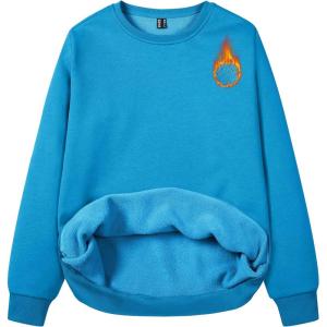 imageMAGCOMSEN Womens Fleece Lined Sweatshirt Crewneck Cotton Pullover Fall Winter Casual Long Sleeve Warm Soft TopsBright Blue