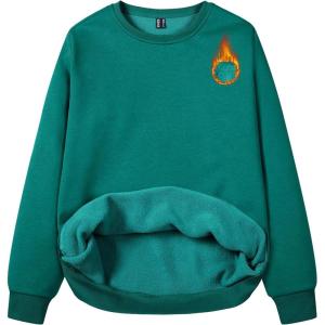 imageMAGCOMSEN Womens Fleece Lined Sweatshirt Crewneck Cotton Pullover Fall Winter Casual Long Sleeve Warm Soft TopsEmerald Green