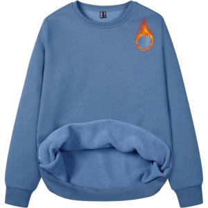 imageMAGCOMSEN Womens Fleece Lined Sweatshirt Crewneck Cotton Pullover Fall Winter Casual Long Sleeve Warm Soft TopsHaze Blue