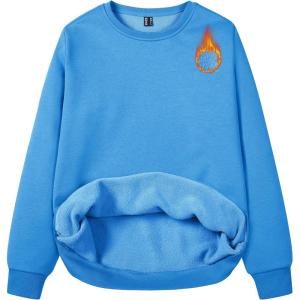 imageMAGCOMSEN Womens Fleece Lined Sweatshirt Crewneck Cotton Pullover Fall Winter Casual Long Sleeve Warm Soft TopsIce Blue