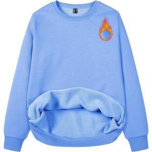 imageMAGCOMSEN Womens Fleece Lined Sweatshirt Crewneck Cotton Pullover Fall Winter Casual Long Sleeve Warm Soft TopsLight Blue