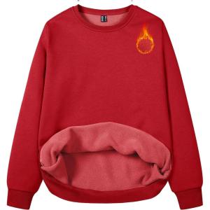 imageMAGCOMSEN Womens Fleece Lined Sweatshirt Crewneck Cotton Pullover Fall Winter Casual Long Sleeve Warm Soft TopsTomato Red