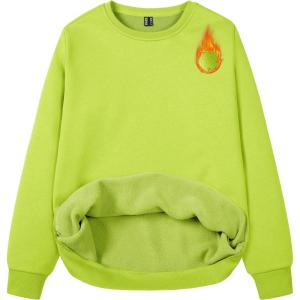 imageMAGCOMSEN Womens Fleece Lined Sweatshirt Crewneck Cotton Pullover Fall Winter Casual Long Sleeve Warm Soft TopsYellow Green