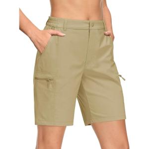 imageMAGCOMSEN Womens Hiking Shorts Quick Dry Lightweight Golf Shorts with 4 Pockets Summer Casual Athletic Running ShortsKhaki