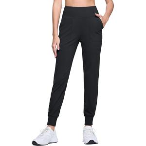 imageMAGCOMSEN Womens Joggers High Waisted Yoga Pants with Pockets Loose Leggings for Workout Athletic Lounge RunningBlack
