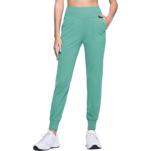 imageMAGCOMSEN Womens Joggers High Waisted Yoga Pants with Pockets Loose Leggings for Workout Athletic Lounge RunningGray Green