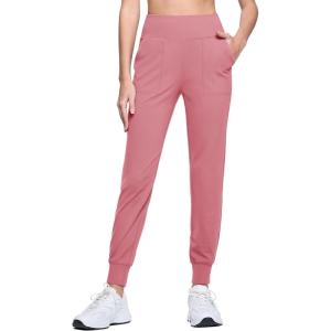 imageMAGCOMSEN Womens Joggers High Waisted Yoga Pants with Pockets Loose Leggings for Workout Athletic Lounge RunningGray Pink