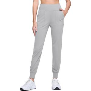 imageMAGCOMSEN Womens Joggers High Waisted Yoga Pants with Pockets Loose Leggings for Workout Athletic Lounge RunningLight Grey