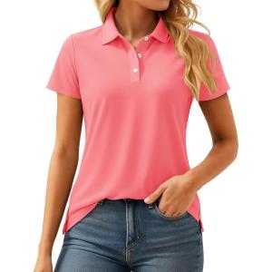 imageMAGCOMSEN Womens Polo Shirts Cotton Short Sleeve VNeck Collared Tops Golf Shirt Work Casual Summer TeePink