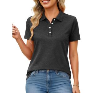 imageMAGCOMSEN Womens Polo Shirts Short Sleeve Quick Dry Golf TShirts Collared Golf Tops for Work Casual 4 ButtonsBlack