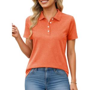 imageMAGCOMSEN Womens Polo Shirts Short Sleeve Quick Dry Golf TShirts Collared Golf Tops for Work Casual 4 ButtonsOrange