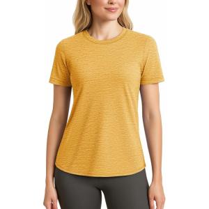 imageMAGCOMSEN Womens Short Sleeve T Shirts UPF 50 Sun Protection Quick Dry Athletic Running Workout Tee TopsTurmeric