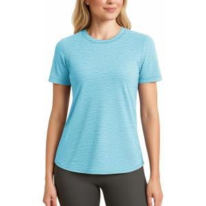 imageMAGCOMSEN Womens Short Sleeve T Shirts UPF 50 Sun Protection Quick Dry Athletic Running Workout Tee TopsWaterblue