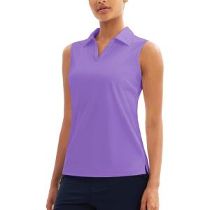 imageMAGCOMSEN Womens Sleeveless Golf Polo Shirts Collared Tank Tops UPF 50 VNeck Quick Dry Workout Athletic Tennis TopsLight Purple