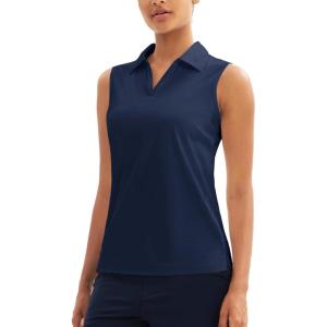 imageMAGCOMSEN Womens Sleeveless Golf Polo Shirts Collared Tank Tops UPF 50 VNeck Quick Dry Workout Athletic Tennis TopsNavy