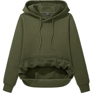 imageMAGCOMSEN Womens Sweatshirt Hoodie Fleece Lined Warm Casual Pullover Cangroo Pocket Drawstring Basic TopsArmy Green