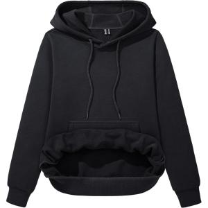 imageMAGCOMSEN Womens Sweatshirt Hoodie Fleece Lined Warm Casual Pullover Cangroo Pocket Drawstring Basic TopsBlack