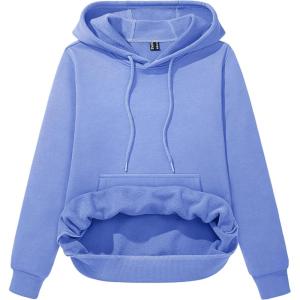 imageMAGCOMSEN Womens Sweatshirt Hoodie Fleece Lined Warm Casual Pullover Cangroo Pocket Drawstring Basic TopsLight Blue