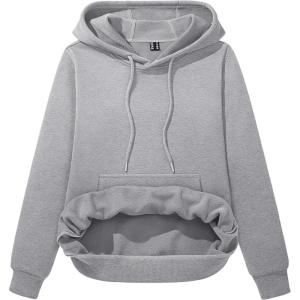 imageMAGCOMSEN Womens Sweatshirt Hoodie Fleece Lined Warm Casual Pullover Cangroo Pocket Drawstring Basic TopsLight Grey