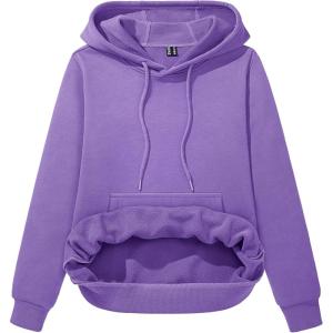 imageMAGCOMSEN Womens Sweatshirt Hoodie Fleece Lined Warm Casual Pullover Cangroo Pocket Drawstring Basic TopsLight Purple