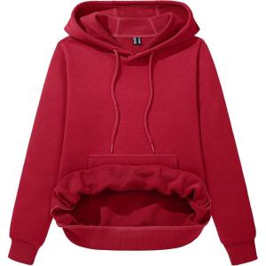 imageMAGCOMSEN Womens Sweatshirt Hoodie Fleece Lined Warm Casual Pullover Cangroo Pocket Drawstring Basic TopsTomato Red