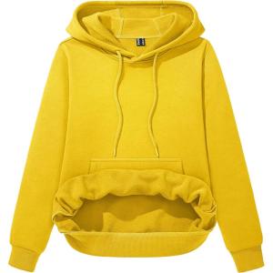 imageMAGCOMSEN Womens Sweatshirt Hoodie Fleece Lined Warm Casual Pullover Cangroo Pocket Drawstring Basic TopsYellow