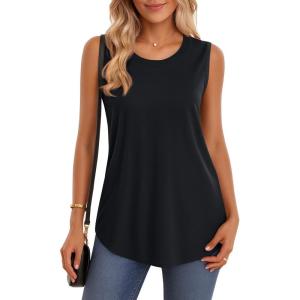imageMAGCOMSEN Womens Tank Tops Loose Fit Sleeveless Top Casual Scoop Neck Tunic Shirts Summer UPF 50 Basic TshirtBlack