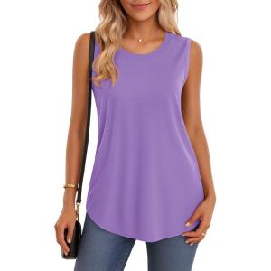 imageMAGCOMSEN Womens Tank Tops Loose Fit Sleeveless Top Casual Scoop Neck Tunic Shirts Summer UPF 50 Basic TshirtLight Purple