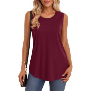 imageMAGCOMSEN Womens Tank Tops Loose Fit Sleeveless Top Casual Scoop Neck Tunic Shirts Summer UPF 50 Basic TshirtWine Red